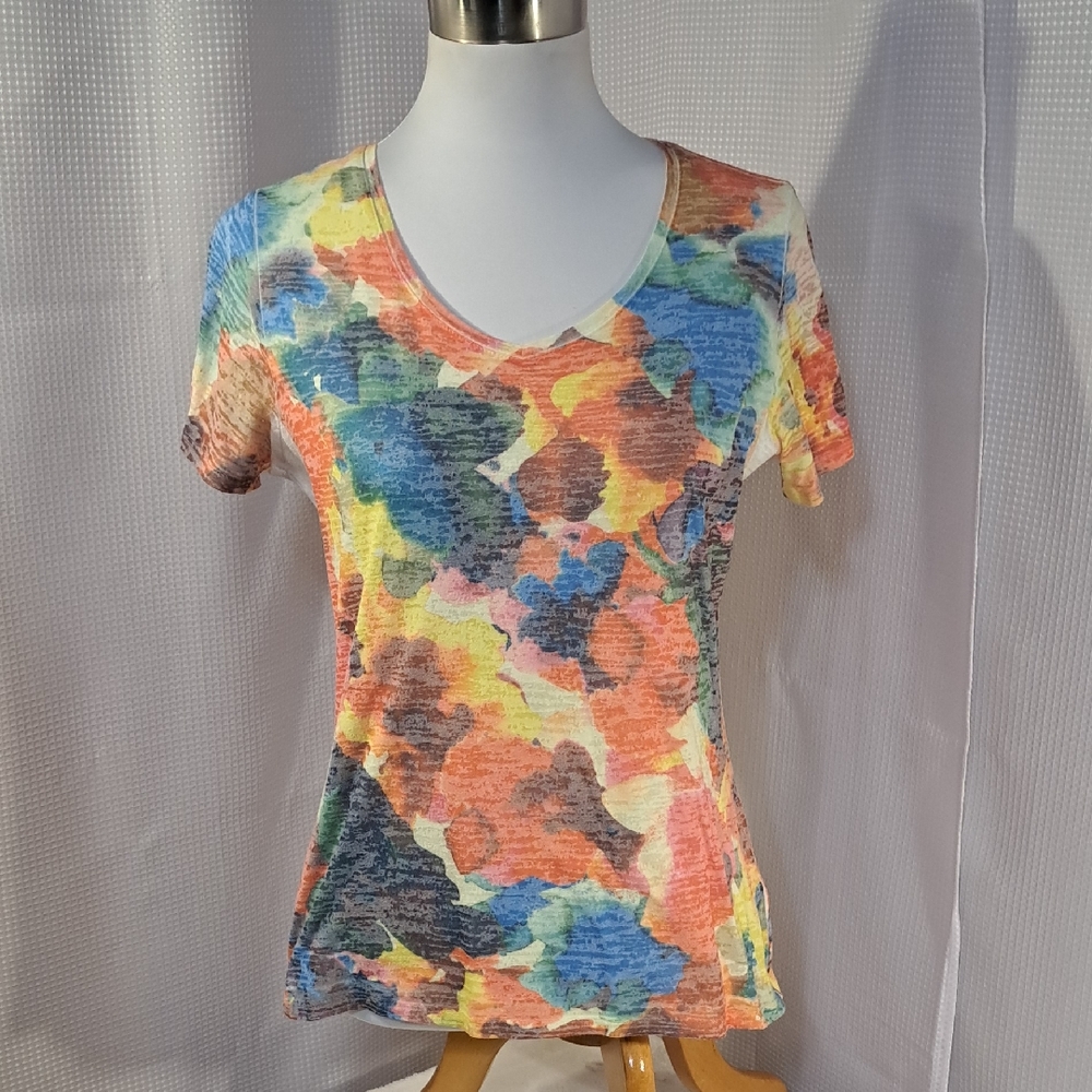 Coldwater Creek Multicolor Abstract Short Sleeve Top